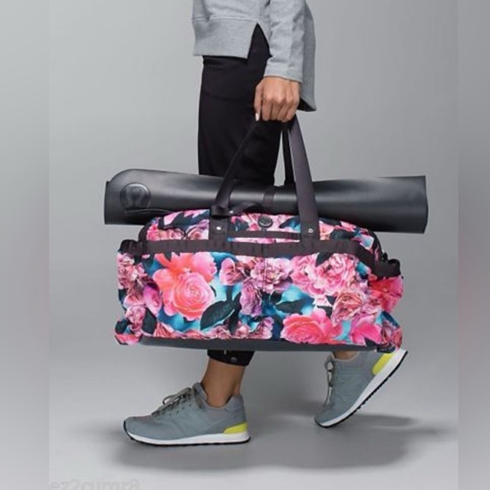 Lululemon Garden Floral Pink and Black Duffel Bag